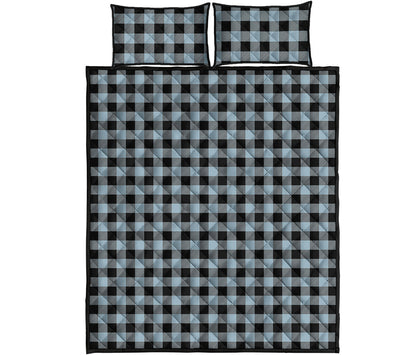 Steel Blue And Black Buffalo Check Print Quilt Bed Set