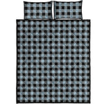 Steel Blue And Black Buffalo Check Print Quilt Bed Set