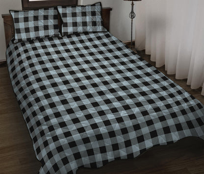Steel Blue And Black Buffalo Check Print Quilt Bed Set