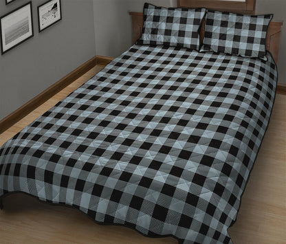 Steel Blue And Black Buffalo Check Print Quilt Bed Set
