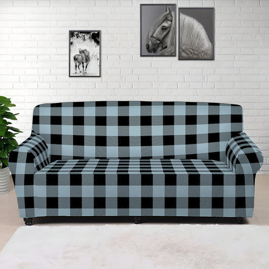 Steel Blue And Black Buffalo Check Print Sofa Cover