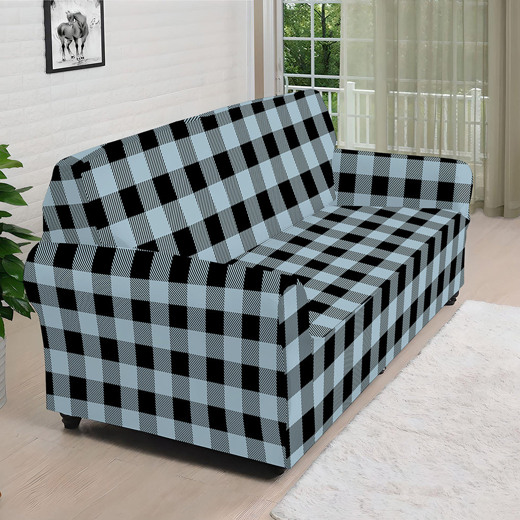 Steel Blue And Black Buffalo Check Print Sofa Cover