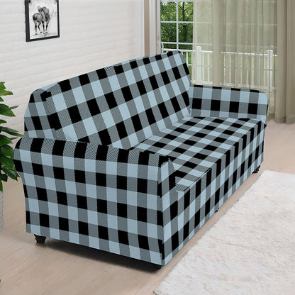 Steel Blue And Black Buffalo Check Print Sofa Cover