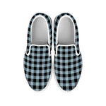 Steel Blue And Black Buffalo Check Print White Slip On Shoes
