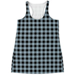 Steel Blue And Black Buffalo Check Print Women's Racerback Tank Top