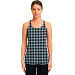 Steel Blue And Black Buffalo Check Print Women's Racerback Tank Top