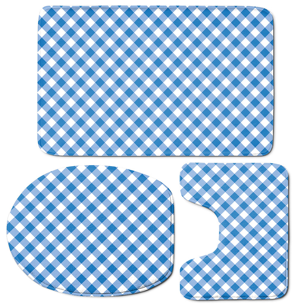 Steel Blue And White Gingham Print 3 Piece Bath Mat Set