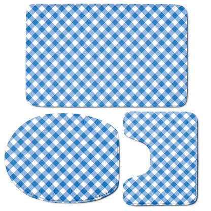 Steel Blue And White Gingham Print 3 Piece Bath Mat Set