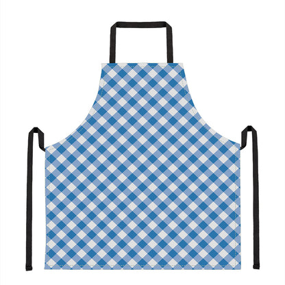 Steel Blue And White Gingham Print Apron