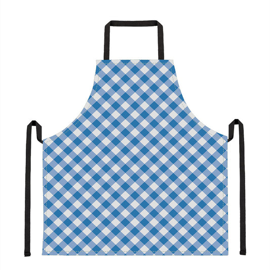 Steel Blue And White Gingham Print Apron