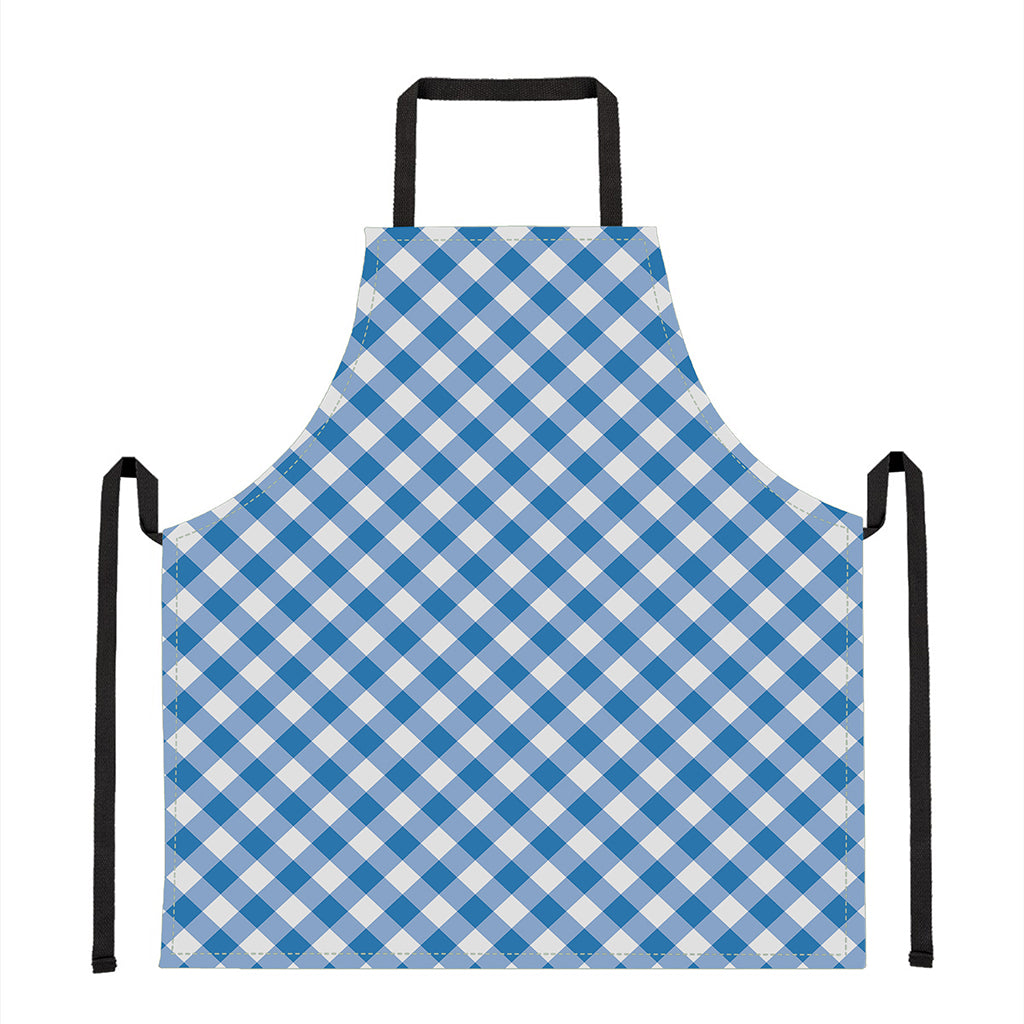 Steel Blue And White Gingham Print Apron