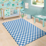 Steel Blue And White Gingham Print Area Rug