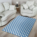 Steel Blue And White Gingham Print Area Rug