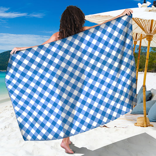 Steel Blue And White Gingham Print Beach Sarong Wrap