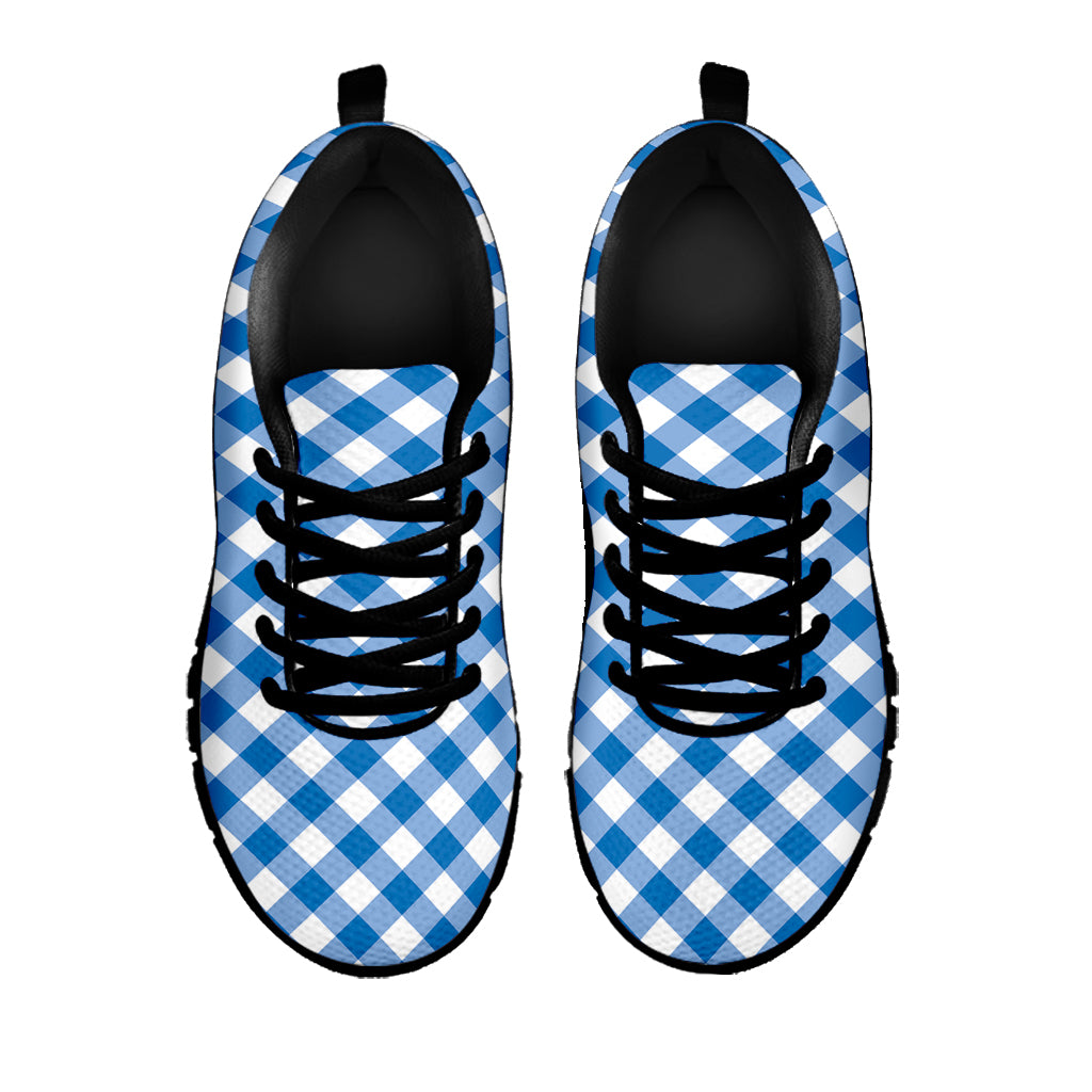 Steel Blue And White Gingham Print Black Sneakers