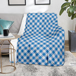 Steel Blue And White Gingham Print Blanket