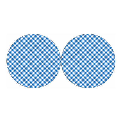 Steel Blue And White Gingham Print Car Coasters
