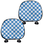 Steel Blue And White Gingham Print Car Headrest Covers