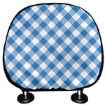 Steel Blue And White Gingham Print Car Headrest Covers