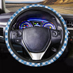 Steel Blue And White Gingham Print Car Steering Wheel Cover