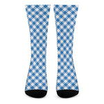 Steel Blue And White Gingham Print Crew Socks
