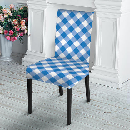 Steel Blue And White Gingham Print Dining Chair Slipcover
