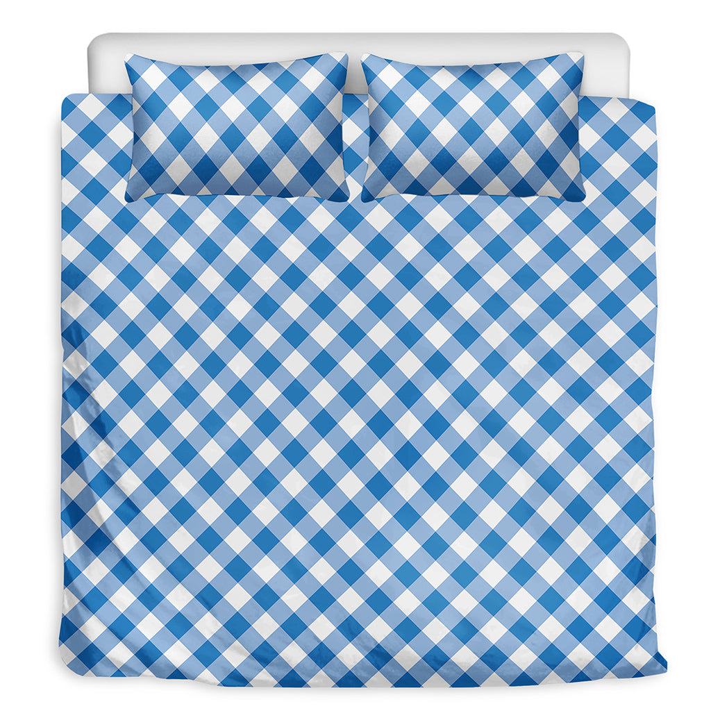 Steel Blue And White Gingham Print Duvet Cover Bedding Set