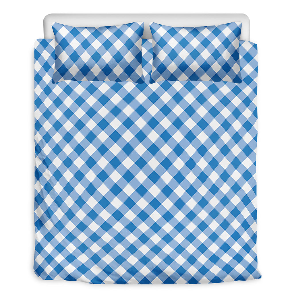 Steel Blue And White Gingham Print Duvet Cover Bedding Set
