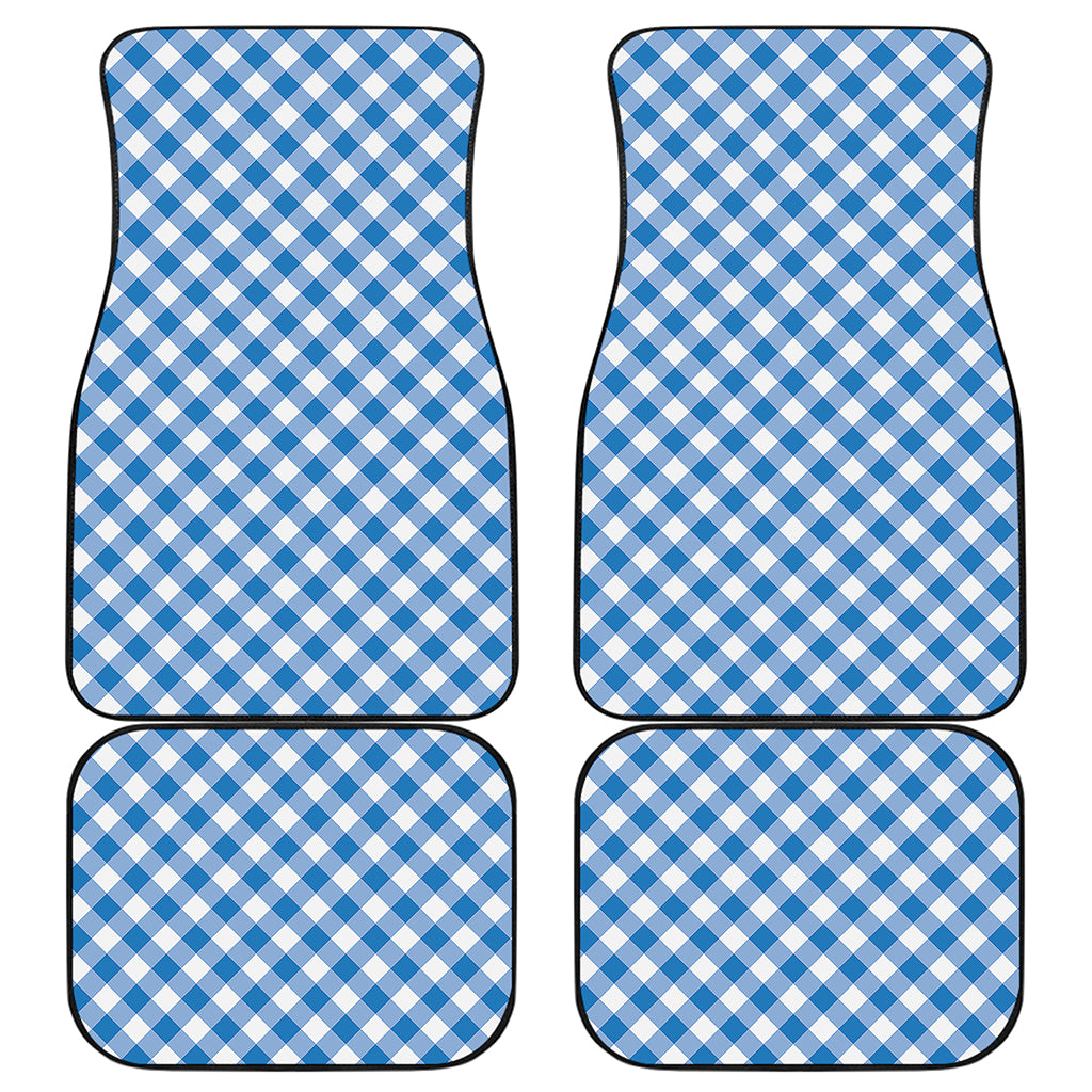 Steel Blue And White Gingham Print Front and Back Car Floor Mats