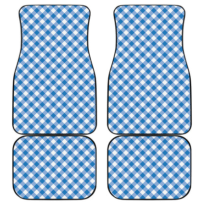 Steel Blue And White Gingham Print Front and Back Car Floor Mats