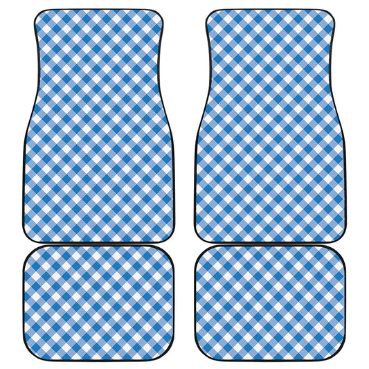 Steel Blue And White Gingham Print Front and Back Car Floor Mats