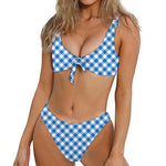 Steel Blue And White Gingham Print Front Bow Tie Bikini