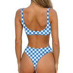 Steel Blue And White Gingham Print Front Bow Tie Bikini