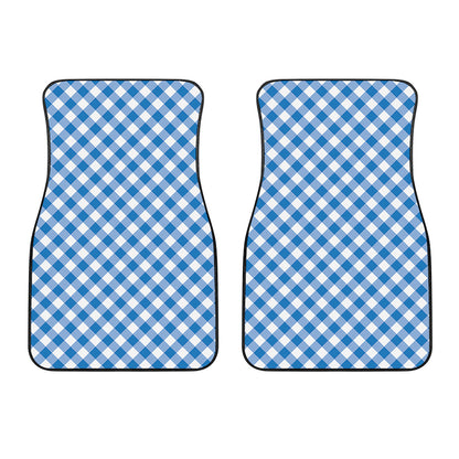 Steel Blue And White Gingham Print Front Car Floor Mats