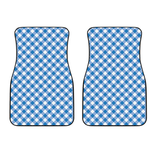 Steel Blue And White Gingham Print Front Car Floor Mats