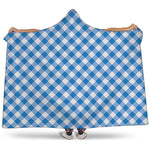 Steel Blue And White Gingham Print Hooded Blanket