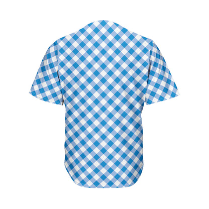 Steel Blue And White Gingham Print Men's Baseball Jersey