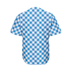 Steel Blue And White Gingham Print Men's Baseball Jersey