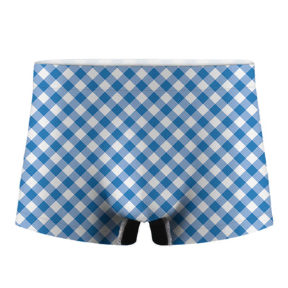 Steel Blue And White Gingham Print Men's Boxer Briefs
