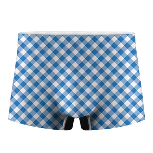 Steel Blue And White Gingham Print Men's Boxer Briefs
