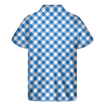 Steel Blue And White Gingham Print Men's Short Sleeve Shirt