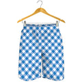 Steel Blue And White Gingham Print Men's Shorts