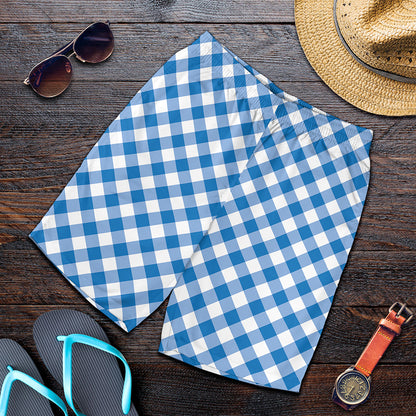 Steel Blue And White Gingham Print Men's Shorts