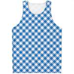 Steel Blue And White Gingham Print Men's Tank Top