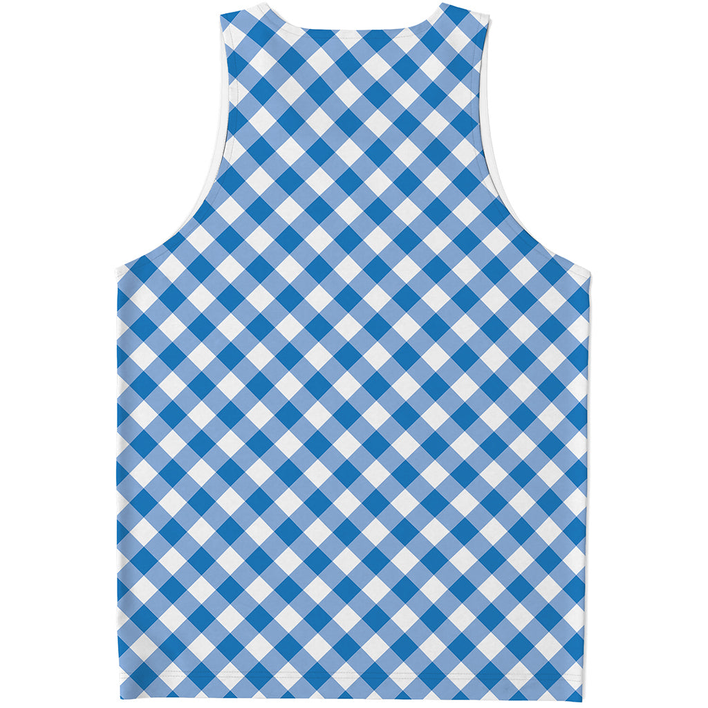 Steel Blue And White Gingham Print Men's Tank Top