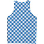 Steel Blue And White Gingham Print Men's Tank Top