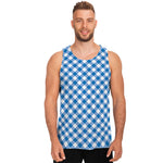 Steel Blue And White Gingham Print Men's Tank Top
