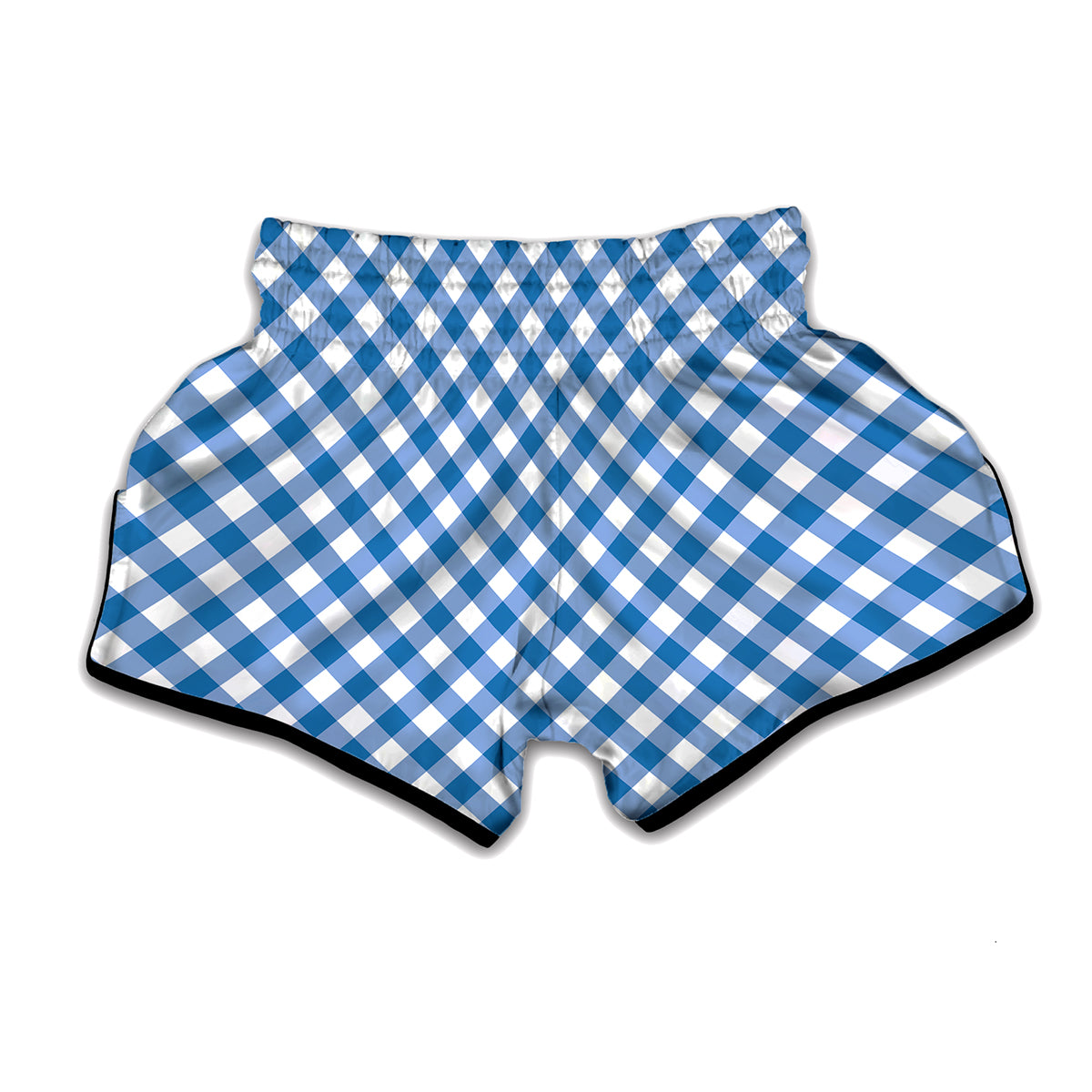 Steel Blue And White Gingham Print Muay Thai Boxing Shorts