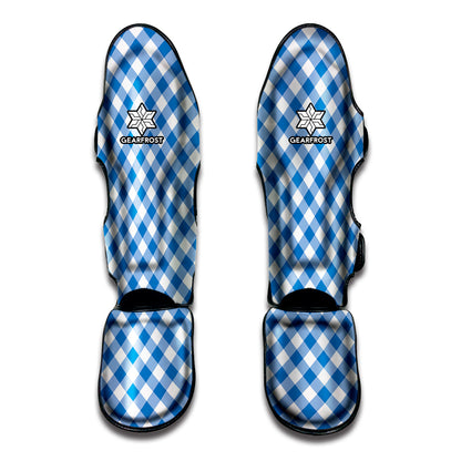 Steel Blue And White Gingham Print Muay Thai Shin Guard