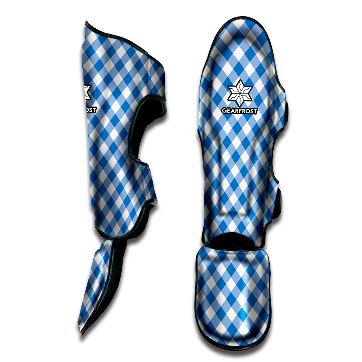 Steel Blue And White Gingham Print Muay Thai Shin Guard